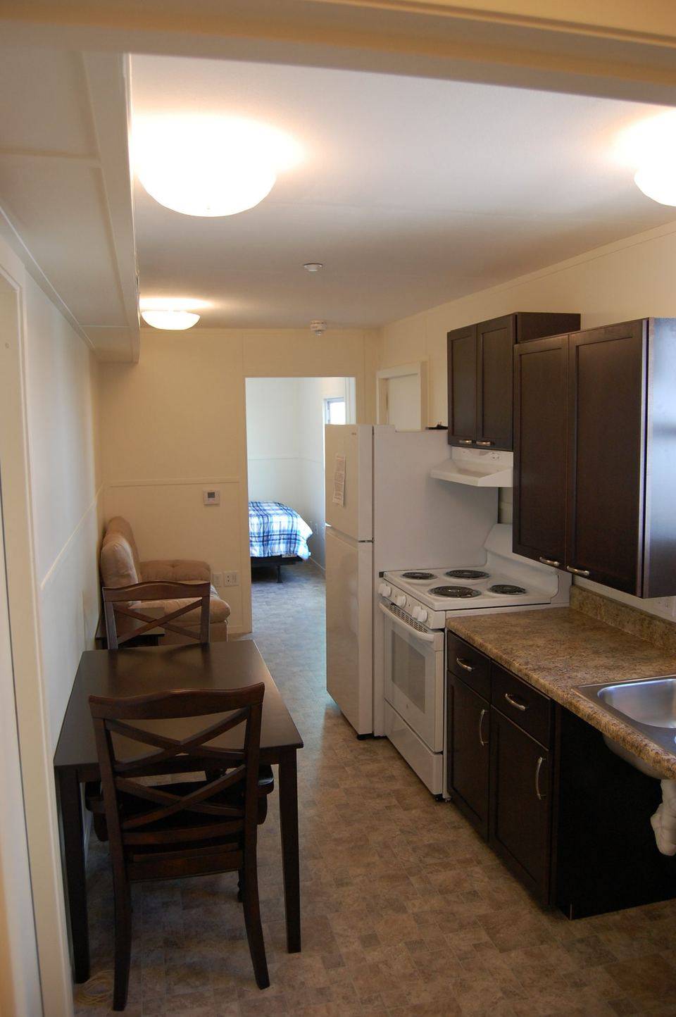 Kitchen and dining area inside the unit